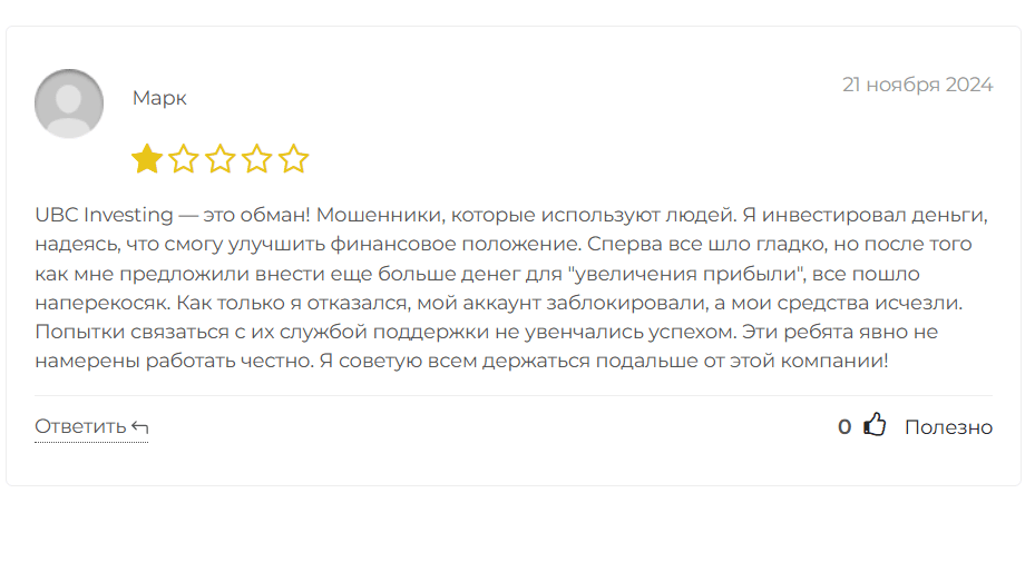 UBC Investing отзывы