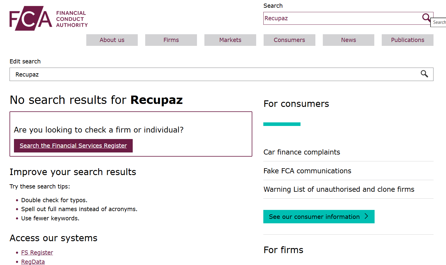 инфо о реестре Recupaz
