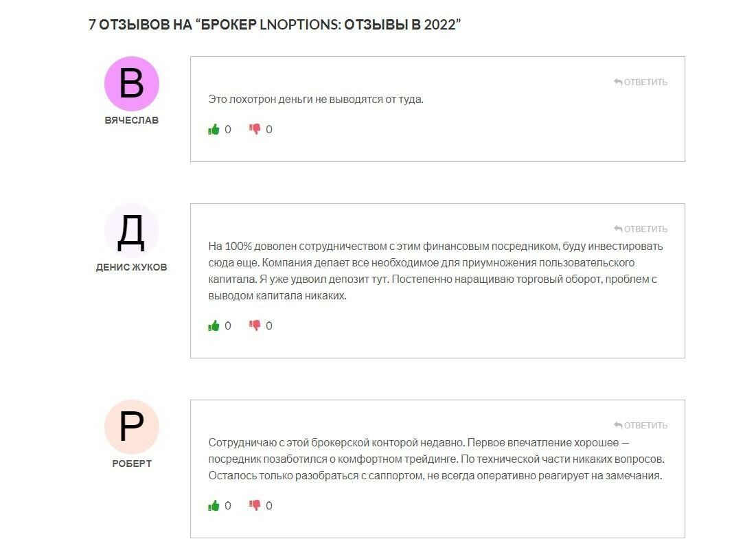 Отзывы клиентов о lnoptions. com