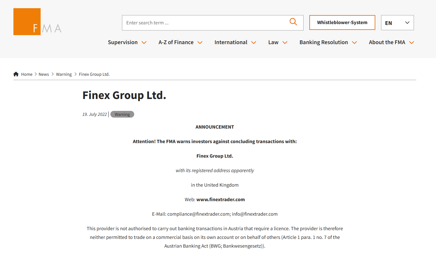 обзор реестра FinexTrader