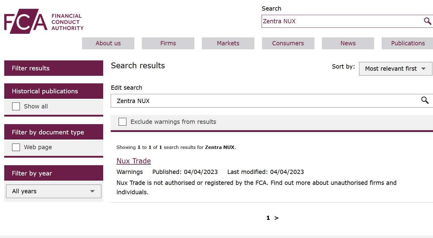 инфо о реестре Zentra NUX