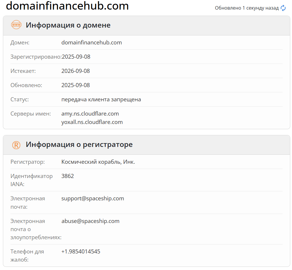 информация о домене Domain Finance Hub