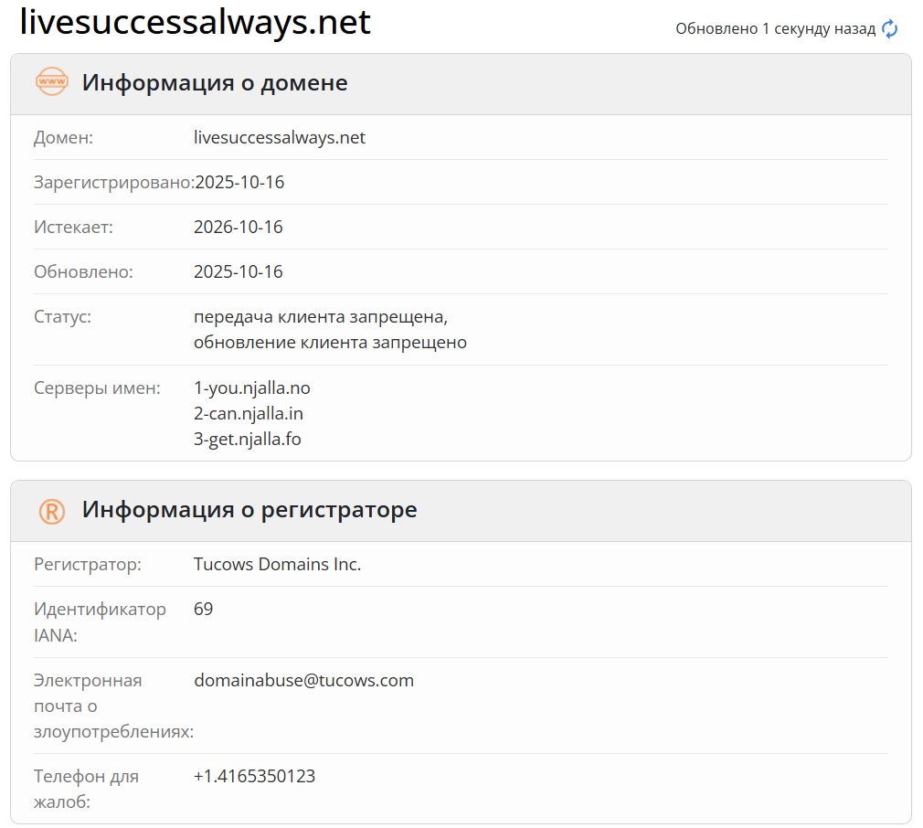 информация о домене Finoria