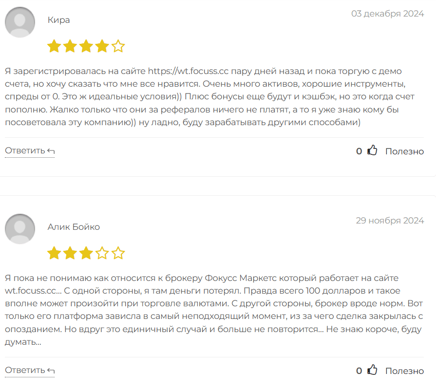 отзывы клиентов Focuss Markets