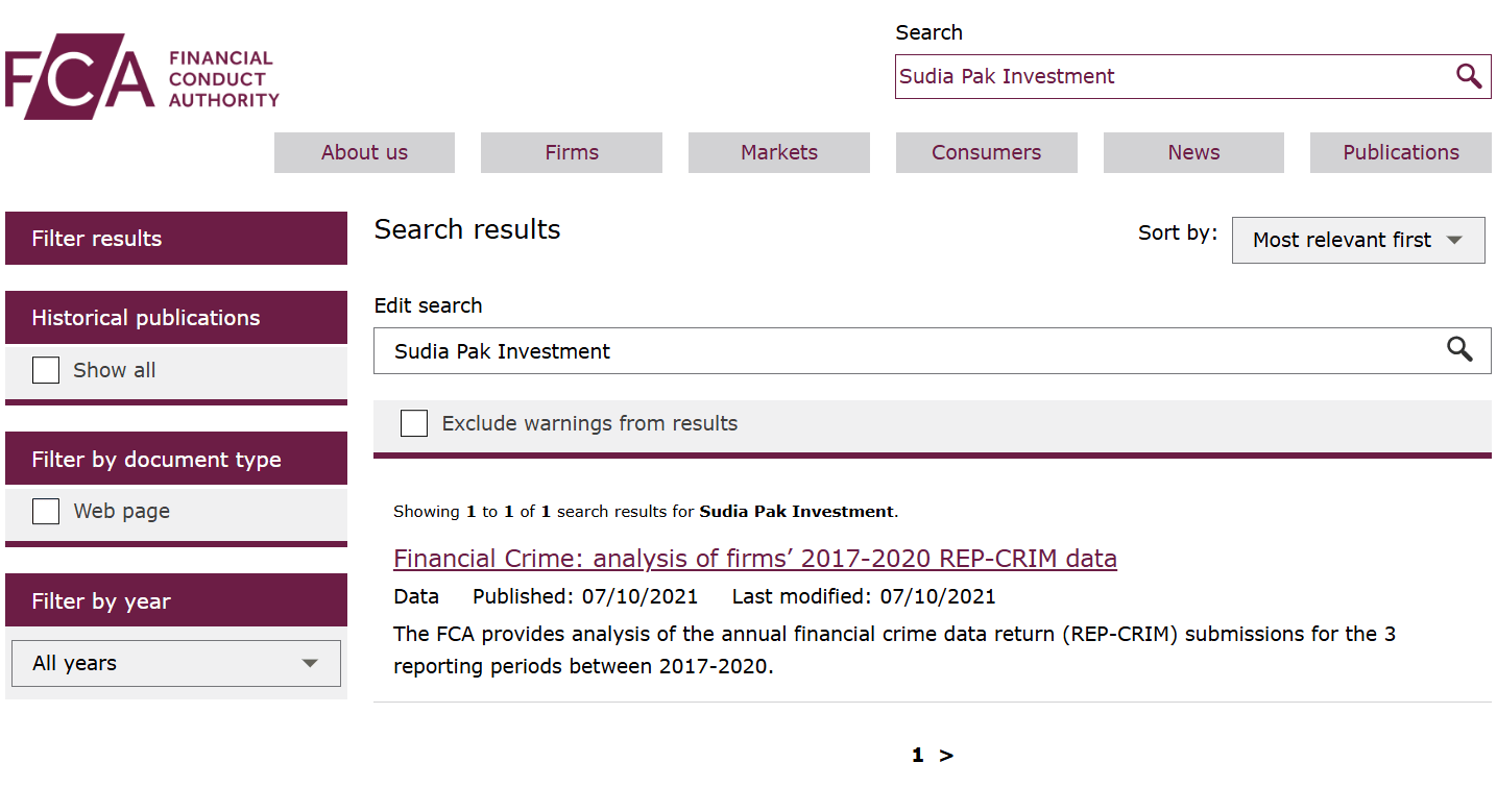 инфо о реестре Sudia Pak Investment