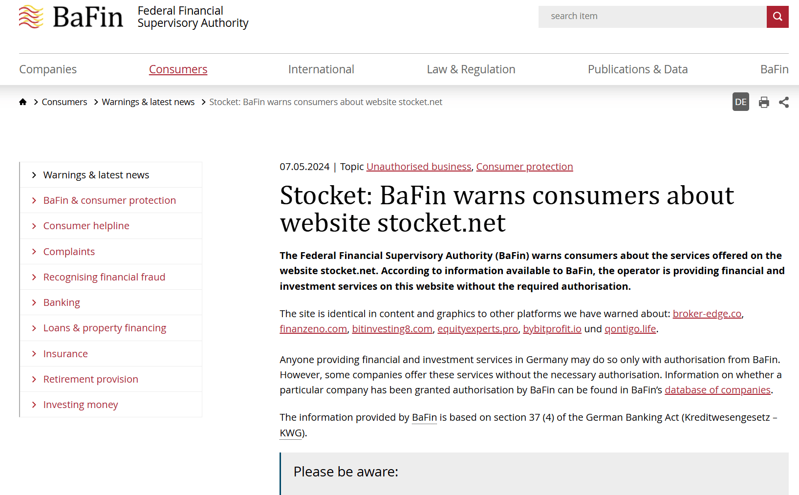 информация о Stocket