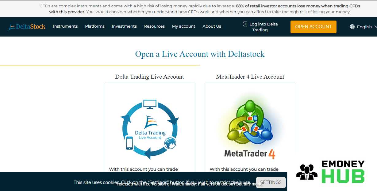 Регистрация на сайте deltastock.com