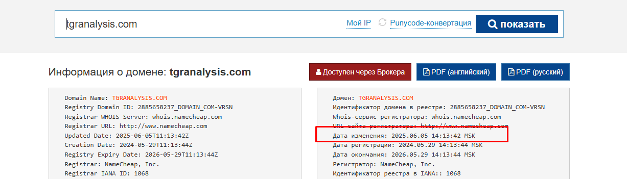 инфо о домене TGRanalysis